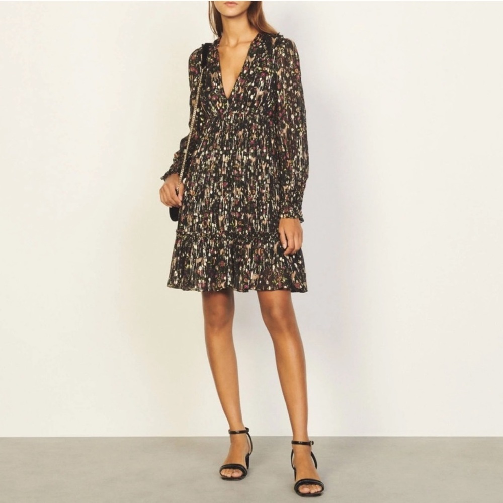 Sandro Dinna Floral-Print Silk-Blend Mini Dress NWT